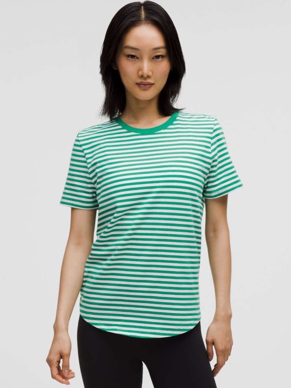 Lululemon Love Green & White Striped Crew Neck Tee